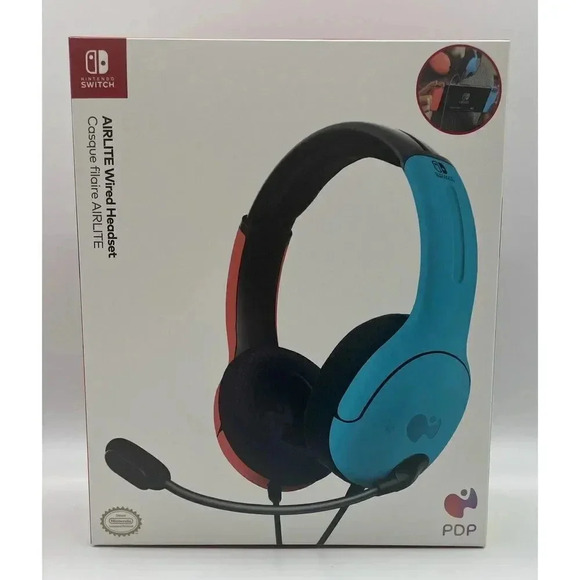PDP Gaming Airlite Stereo Wired Headset For Nintendo Switch Neon Red Blue Tested - Picture 9 of 14